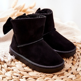 Botas de neve quentes para crianças Lolila pretas com laço preto 1