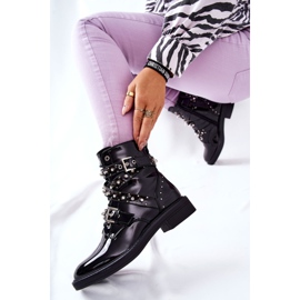 Botas lacadas com tiras pretas de Lorist preto 1