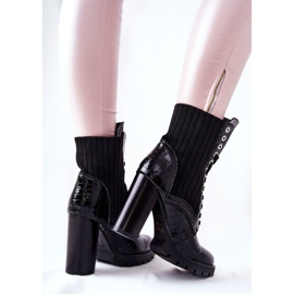 PG1 Botas femininas com salto alto padrão de crocodilo preto erdogan 2