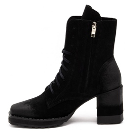 Exquisite Botas femininas de couro com salto alto preto 1287EX 1