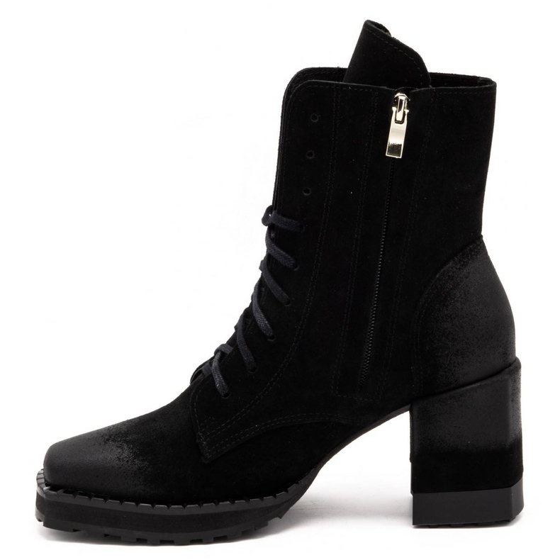 Exquisite Botas femininas de couro com salto alto preto 1287EX 1