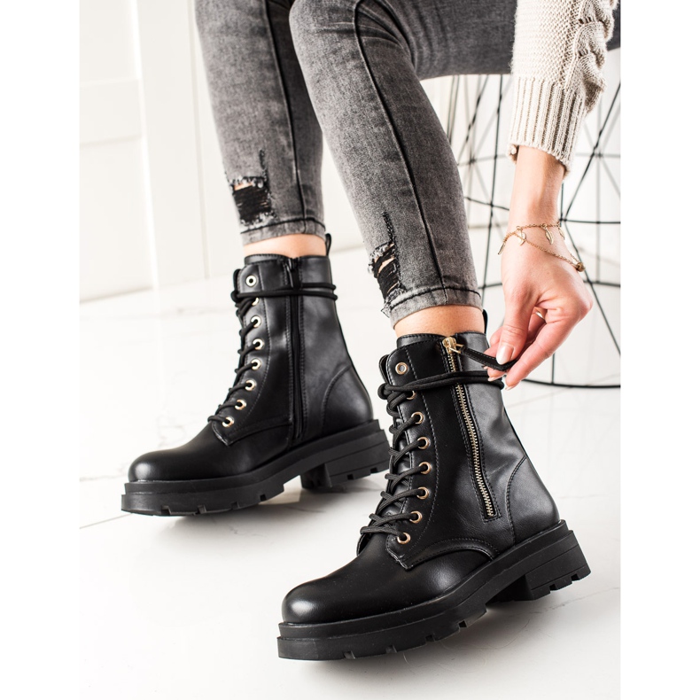 Sixth Sense Traper de botas pretas com couro ecológico preto 1 Sixth Sense Traper de botas pretas com couro ecológico preto 1