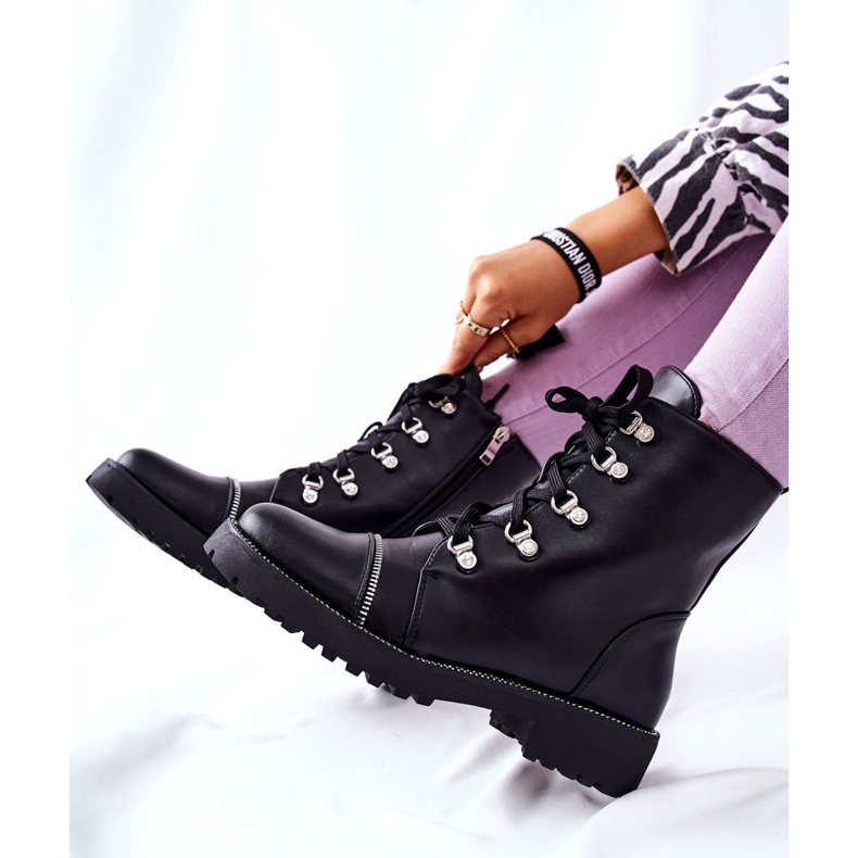 PG1 Botas clássicas de couro preto daiane amarrada 2