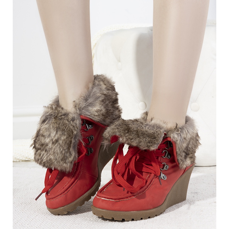 Botas de cunha vermelha com pele de Callas vermelho 2 Botas de cunha vermelha com pele de Callas vermelho 2
