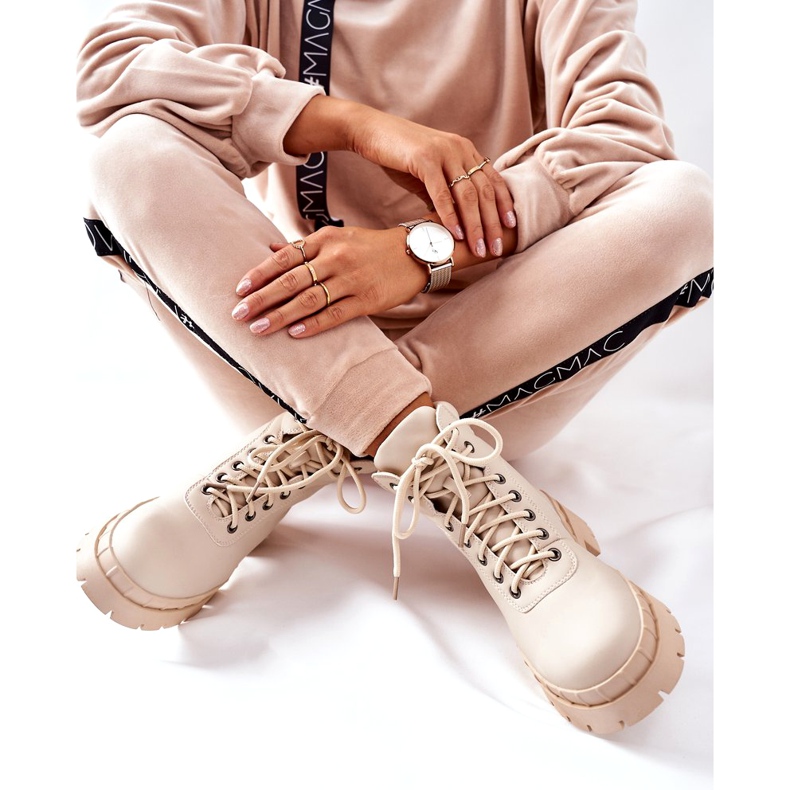 Ideal Shoes Botas Timberki Traperki Beżowe Mustgrow bege 5