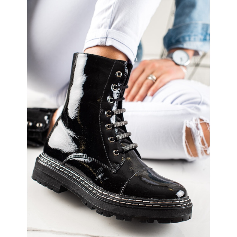 Botas lacadas da moda preto 1