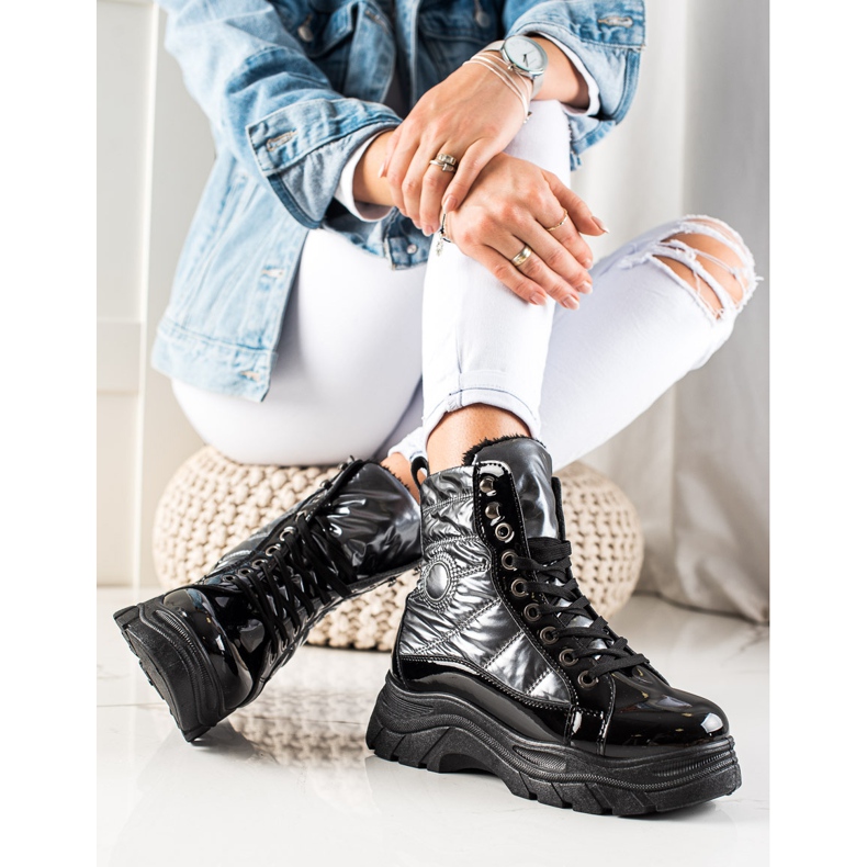 TRENDI Trappers acolchoados da moda preto prata 1