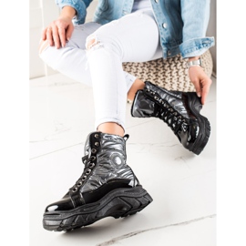 TRENDI Trappers acolchoados da moda preto prata 2