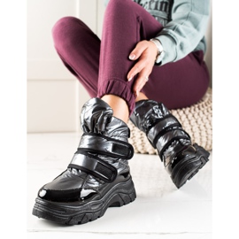 TRENDI Botas de neve brilhantes com velcro preto prata 1