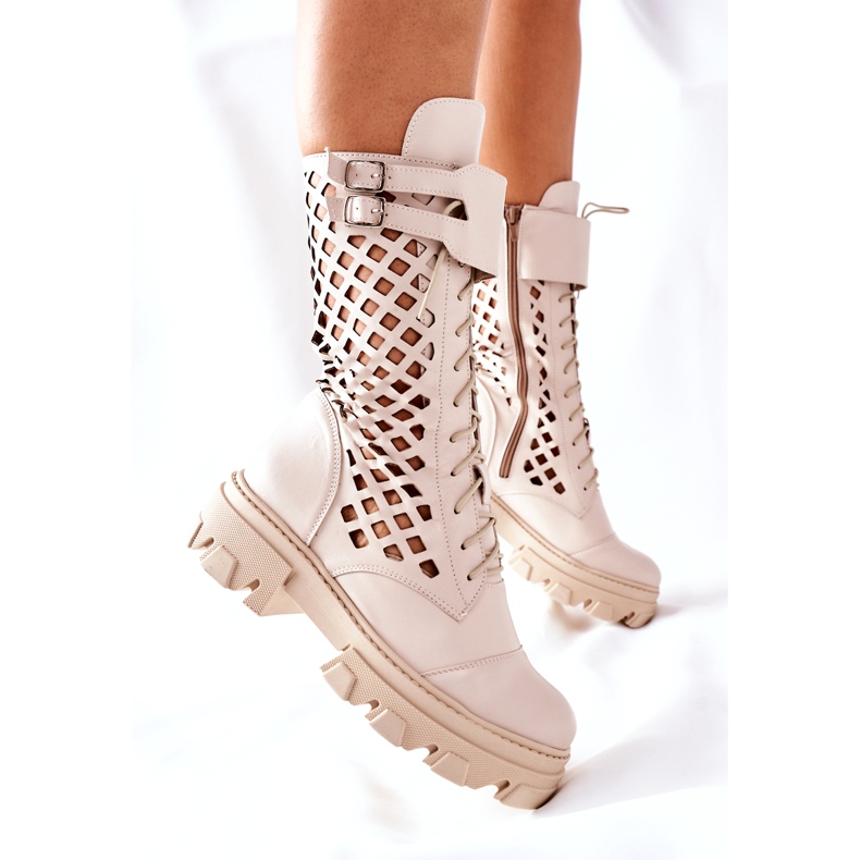 PA2 Botas femininas de couro a céu aberto Trappers Beige Hootie bege 5