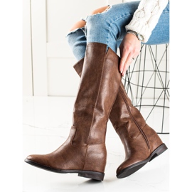 TRENDI Botas de cunha marrom 2