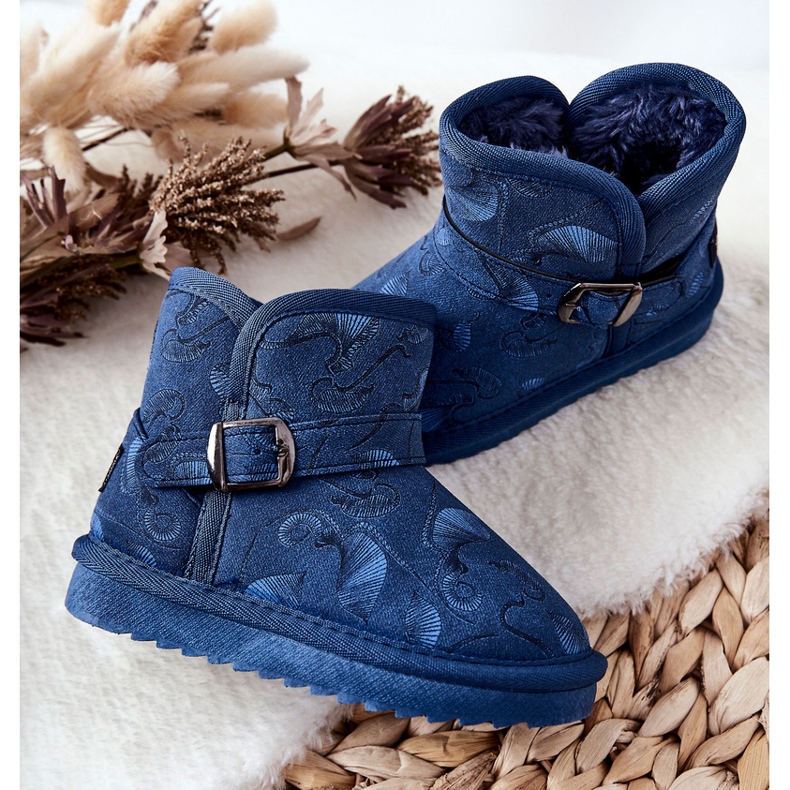 Botas de neve infantis com pele azul marinho Kawai 2 Botas de neve infantis com pele azul marinho Kawai 2