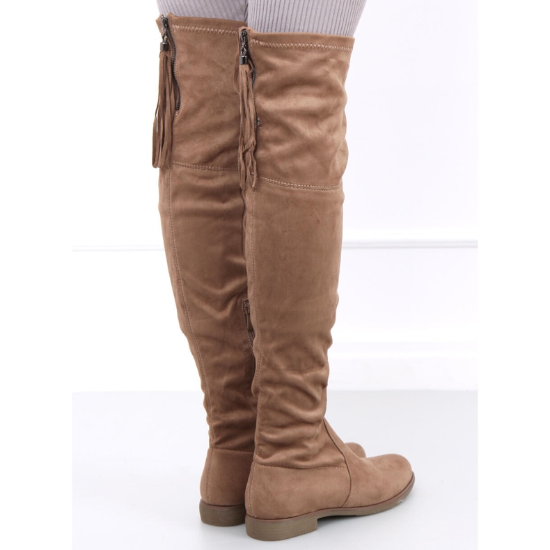 Botas Toum Khaki com franjas acima do joelho cáqui 1