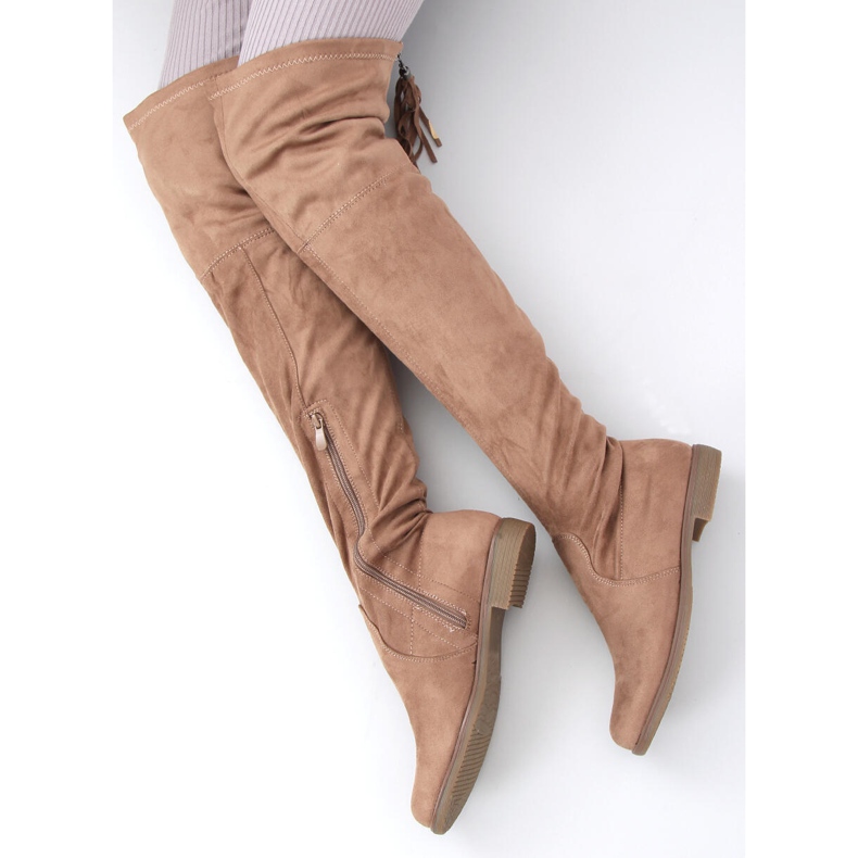 Botas Toum Khaki com franjas acima do joelho cáqui 2