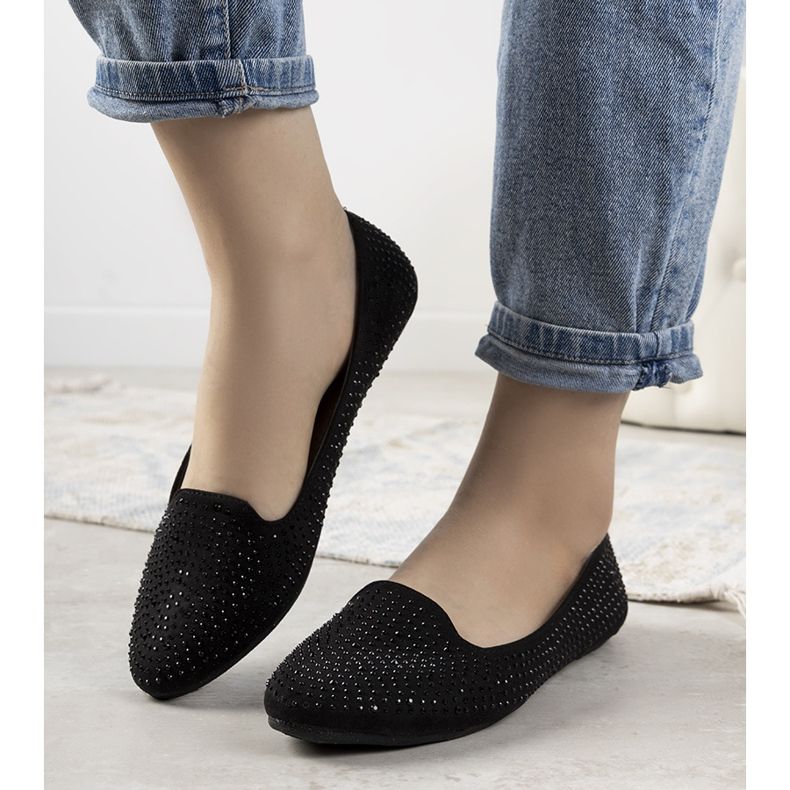 Bailarinas negras adornadas com zircônia cúbica Harriette preto 1