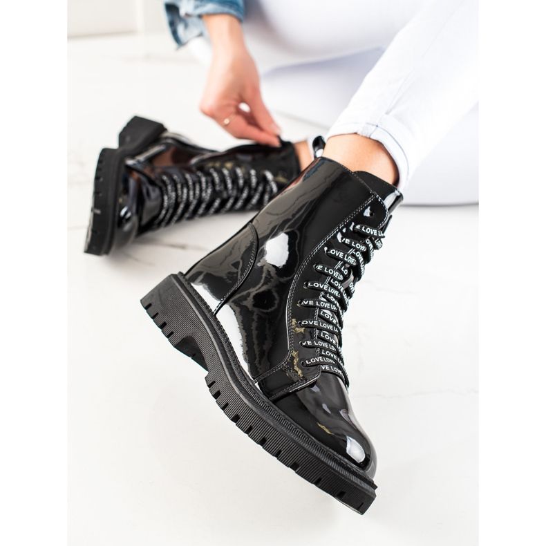 TRENDI Botas pretas de amarrar preto 1