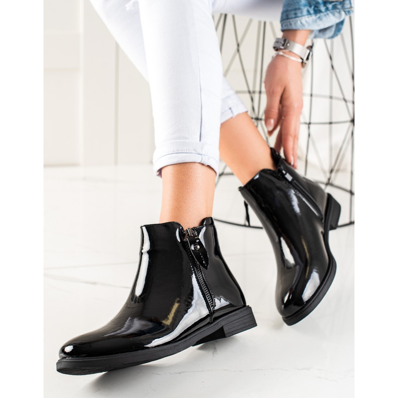 TRENDI Botas clássicas lacadas preto 2