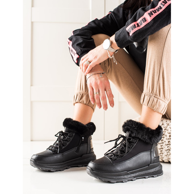 TRENDI Botas de neve pretas com pele preto 1