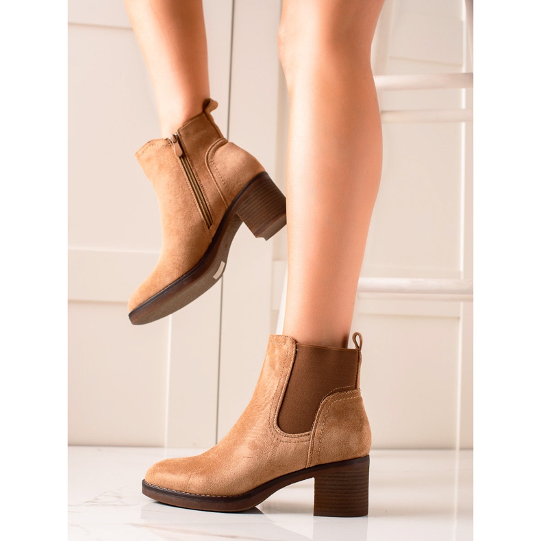 Seastar Botas de camurça de salto alto bege marrom 2