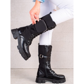 TRENDI Botas pretas de cano alto com bolso preto 1
