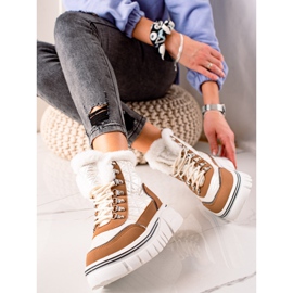 TRENDI Botas de neve quente na plataforma branco castanho 2