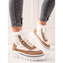 TRENDI Botas de neve quente na plataforma branco castanho 1