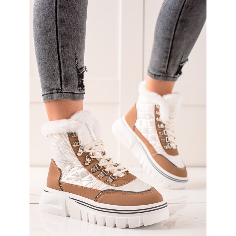 TRENDI Botas de neve quente na plataforma branco castanho 1