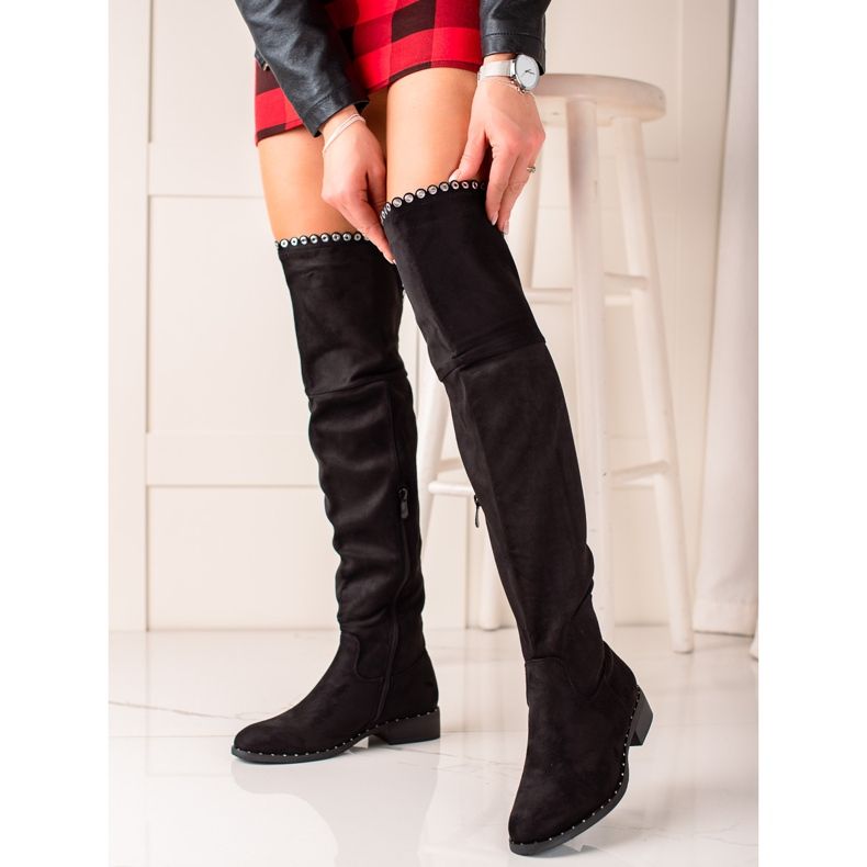 Lucky Shoes Botas com enfeites de prata preto 1