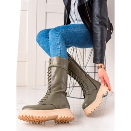 Seastar Botas de cano altas com couro ecológico cáqui verde 1