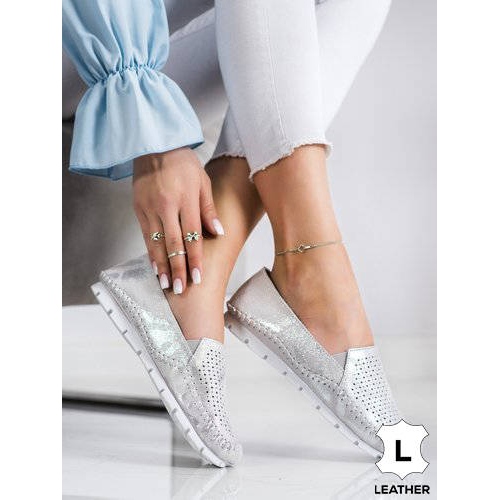 Goodin Mocassins de couro prateado cinza 1