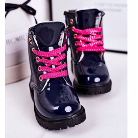 Botas infantis aquecidas com pele, pinkie lacado marinho azul marinho 3