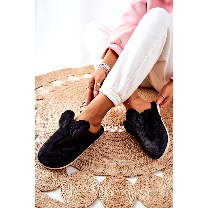 Chinelos de pele com orelhas pretas Thorpe preto 2