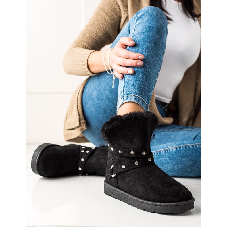 TRENDI Black Mukluki com zircões preto 2