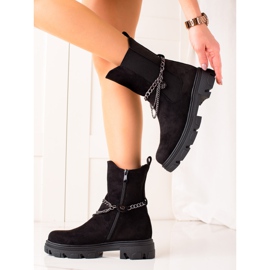 Bestelle Botas de camurça elegantes com corrente preto 2