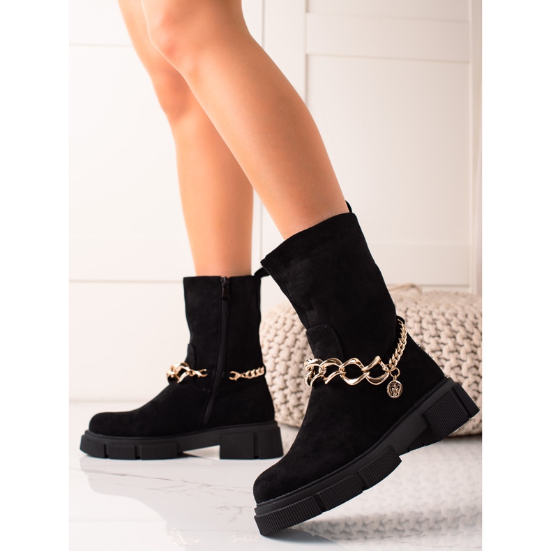 Bestelle Botas de camurça com corrente preto 1 Bestelle Botas de camurça com corrente preto 1