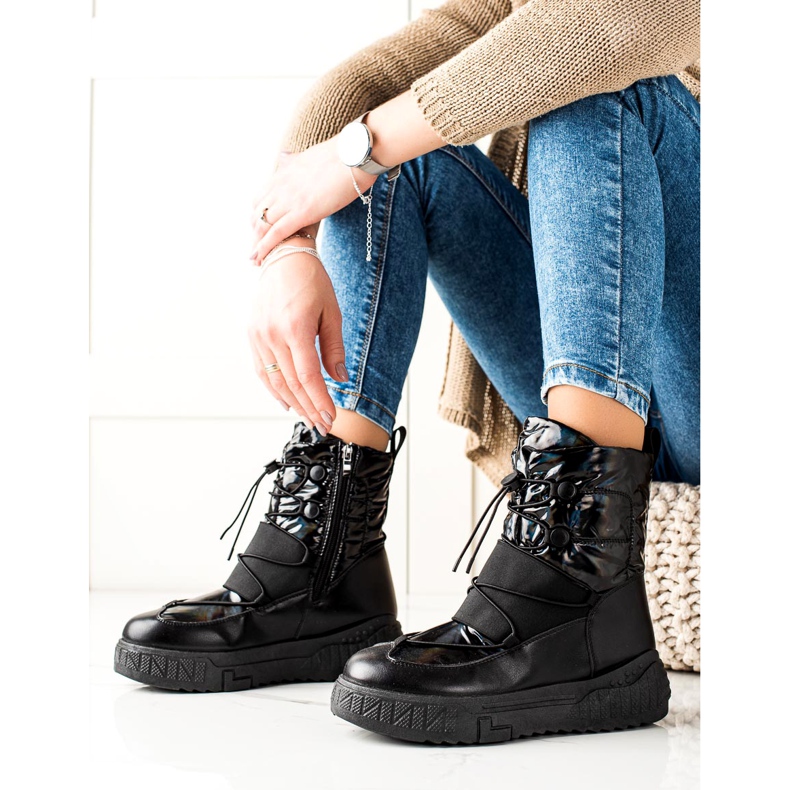 TRENDI Botas de neve confortáveis ​​na plataforma preto 1