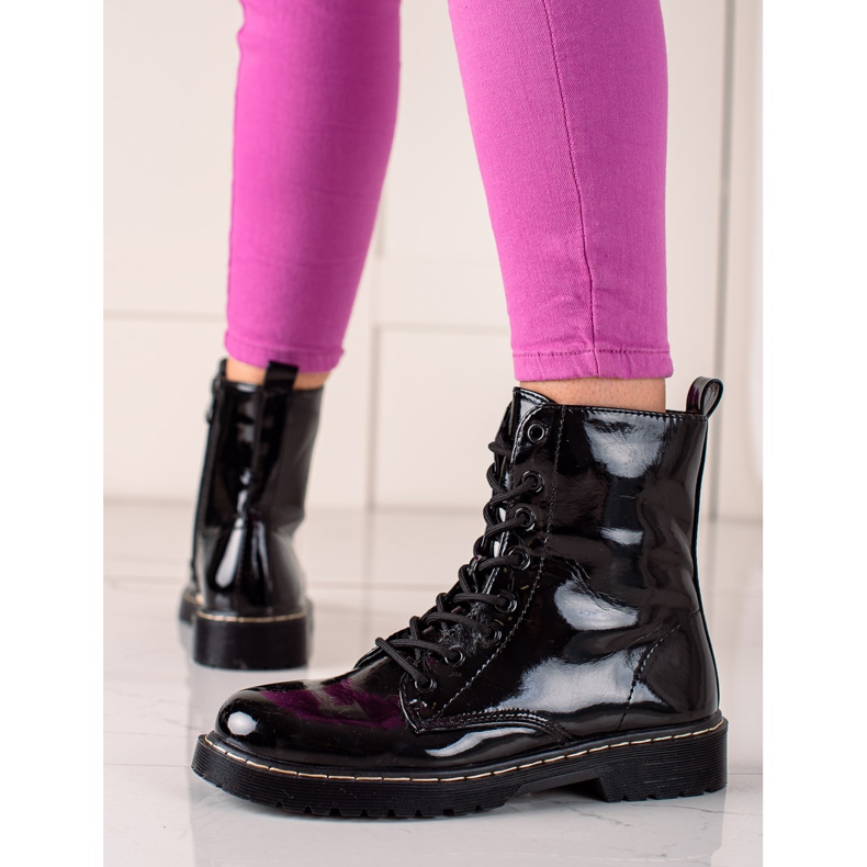 Small Swan Botas de caminhada clássicas lacadas preto 1