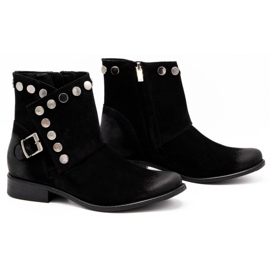 Exquisite Botas femininas de couro com tachas 1198 pretas preto 2