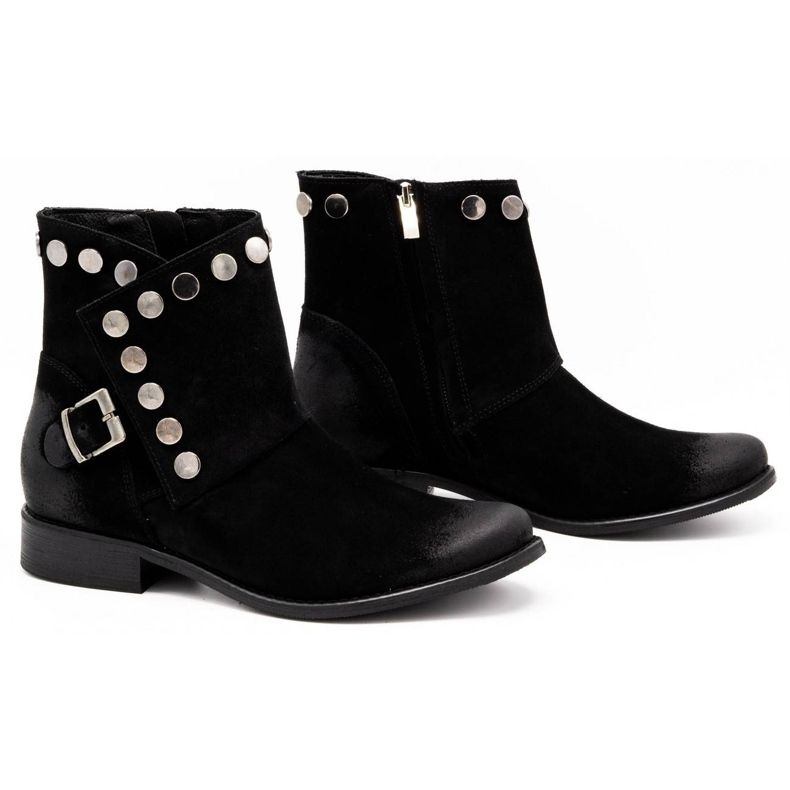 Exquisite Botas femininas de couro com tachas 1198 pretas preto 2