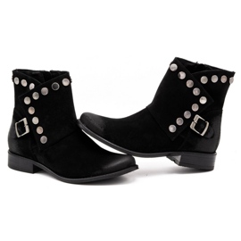 Exquisite Botas femininas de couro com tachas 1198 pretas preto 3