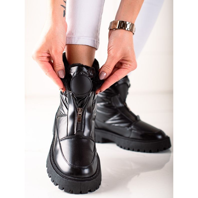 TRENDI Botas pretas brilhantes para neve preto 1