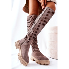 PA2 Botas de camurça Kallede Castanho Claro Openwork bege marrom 1