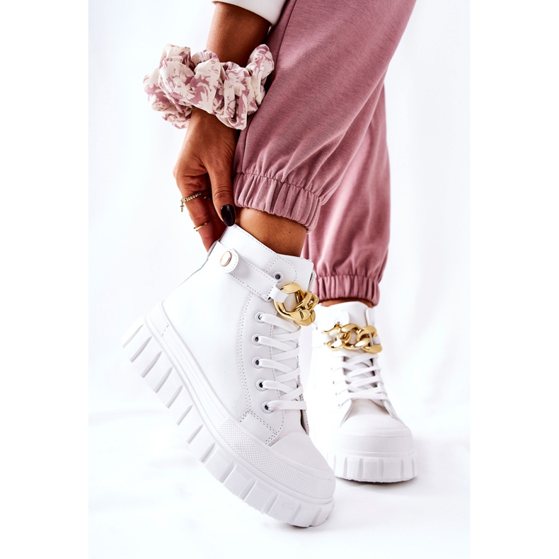 Tênis alto na plataforma White Standies branco dourado 2