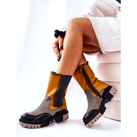Botas altas de couro maciejka amarelo-cinza 05141-07 bege preto dourado 1