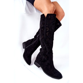 PG1 Botas a céu aberto em uma cunha preta escondida Lara preto vermelho 1