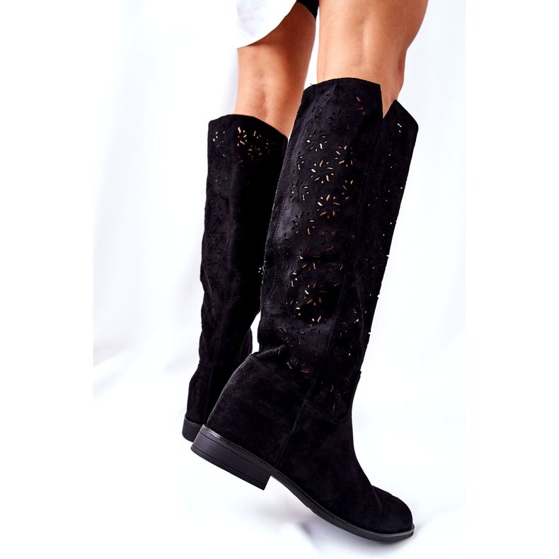 PG1 Botas a céu aberto em uma cunha preta escondida Lara preto vermelho 2