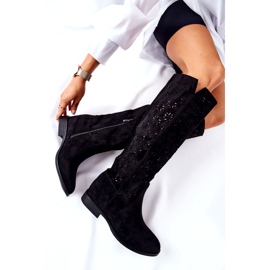 PG1 Botas a céu aberto em uma cunha preta escondida Lara preto vermelho 4