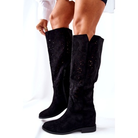 PG1 Botas a céu aberto em uma cunha preta escondida Lara preto vermelho 5