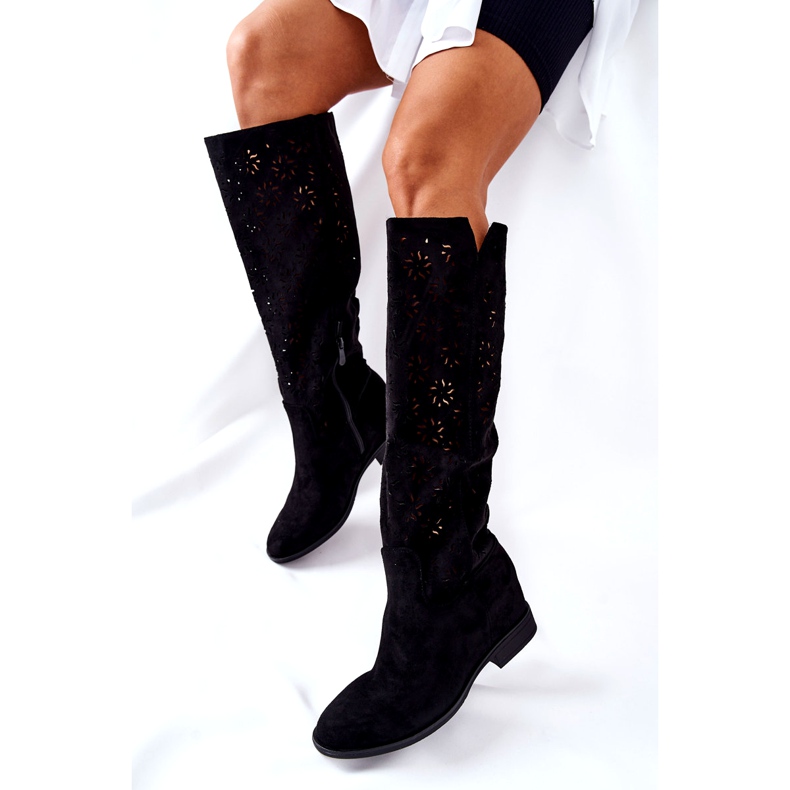 PG1 Botas a céu aberto em uma cunha preta escondida Lara preto vermelho 6