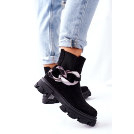 S.Barski Botas isoladas femininas, botas pretas do Chelsea com um ornamento preto 2 S.Barski Botas isoladas femininas, botas pretas do Chelsea com um ornamento preto 2